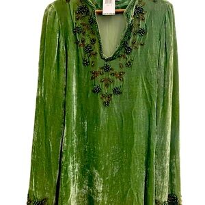 Michael Kors Green Velvet jade Beaded tunic $1349 new w tags very rare no offers
